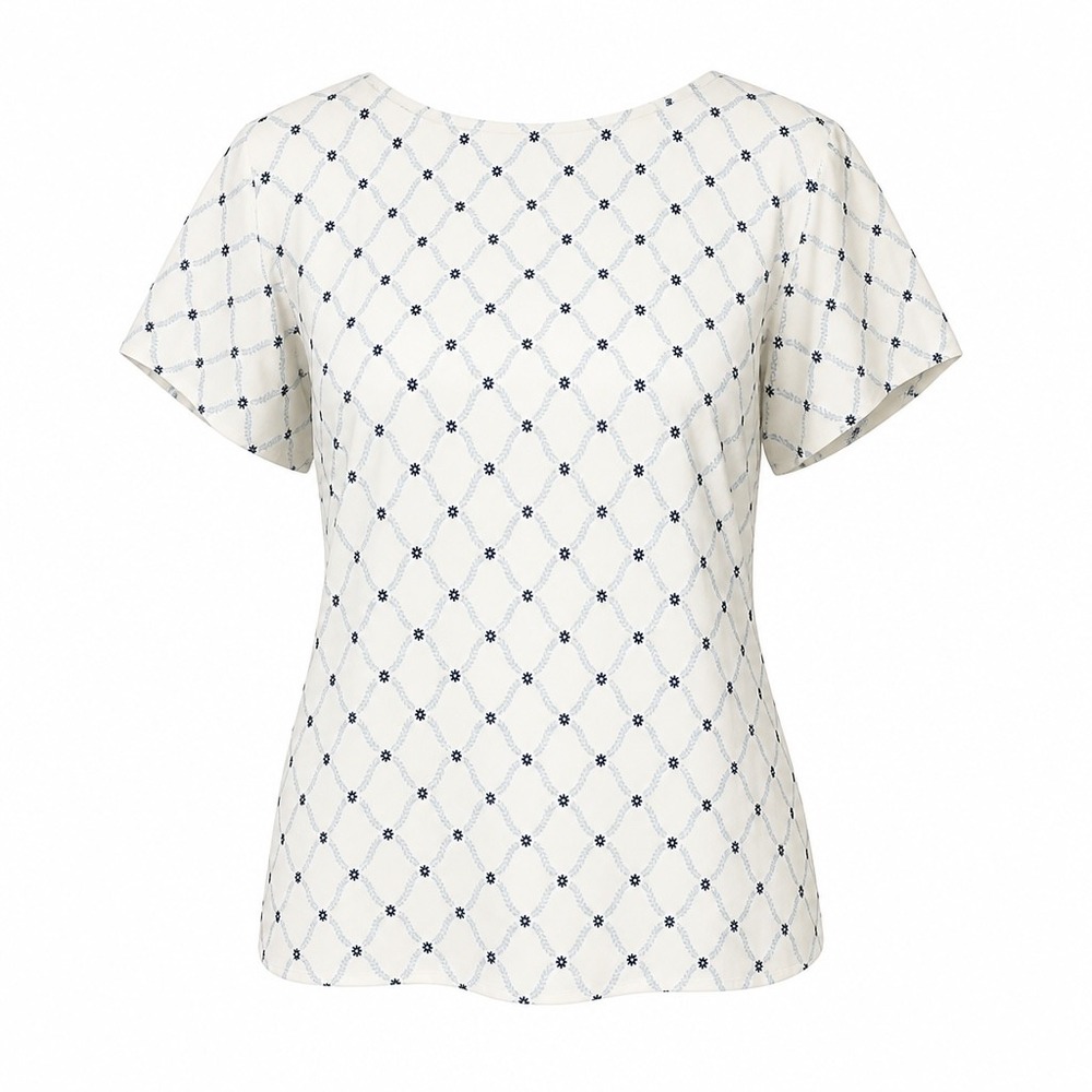 Ann Taylor Womens Blue White Floral Trellis Keyhole Back Blouse Top Size M SP26